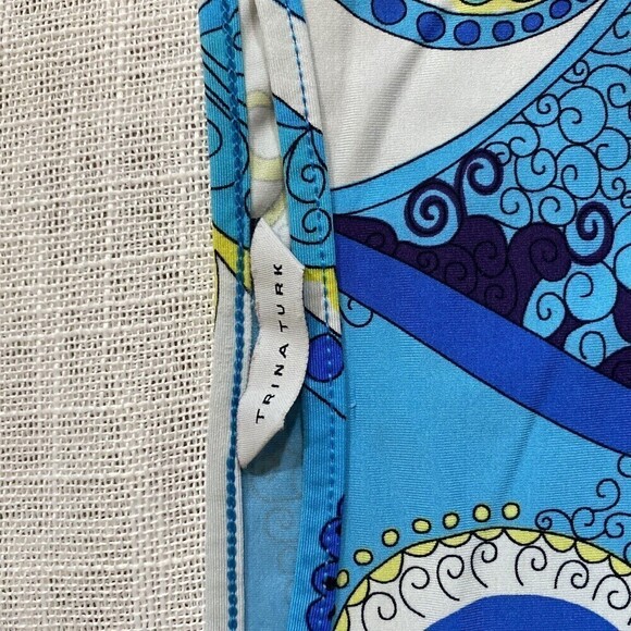 Trina Turk Womens Printed Blue Crew Neck Short Sleeve Blouse Top Size Small - Picture 6 of 10